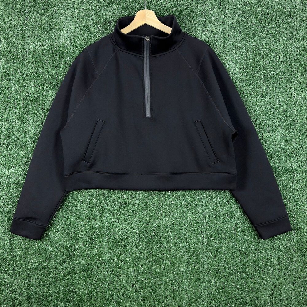 Nike Pro Dri Fit Women's Half Zip Pullover Cropped Sweatshirt L Black  Gym Yoga